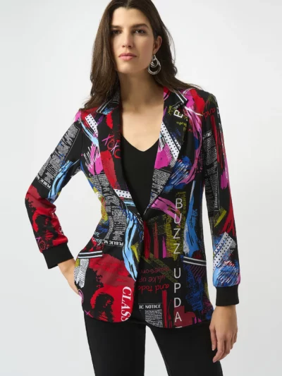 Silky Knit Word Print Straight Blazer
