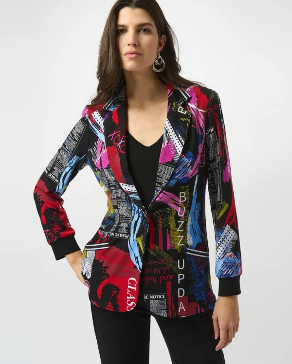 Silky Knit Word Print Straight Blazer