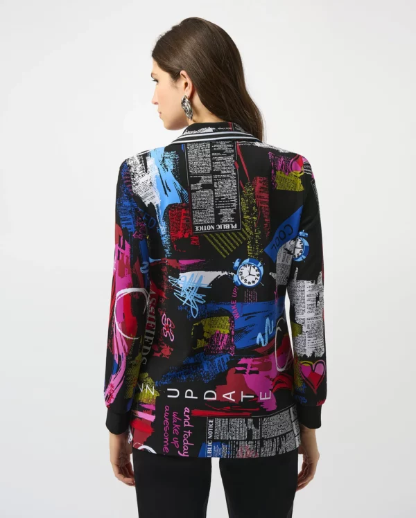 Silky Knit Word Print Straight Blazer - Image 2