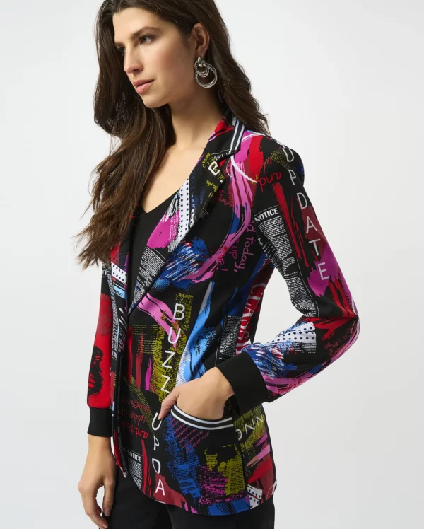 Silky Knit Word Print Straight Blazer - Image 3
