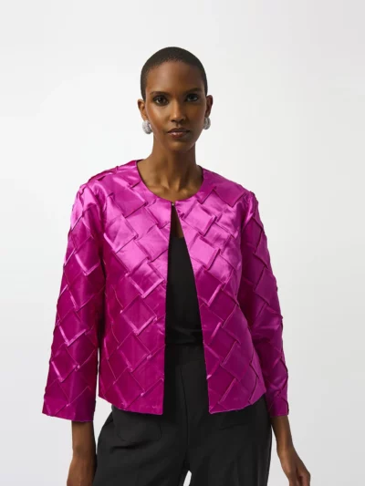 Textured Satin Collarless Jacket