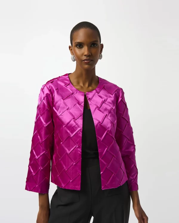 Textured Satin Collarless Jacket