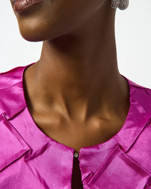 Textured Satin Collarless Jacket - Image 3