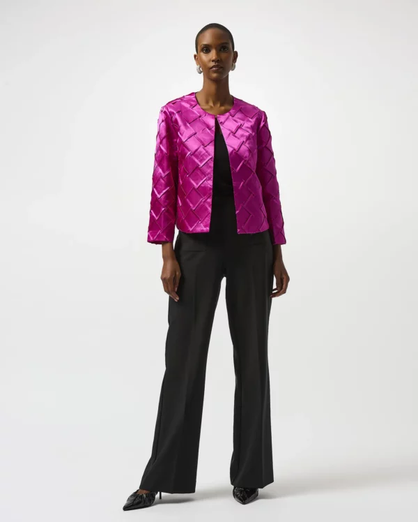 Textured Satin Collarless Jacket - Image 2