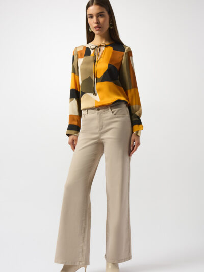 Silky Abstract Print Straight Top
