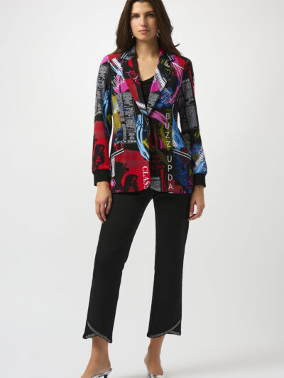 Silky Word Print Straight Blazer