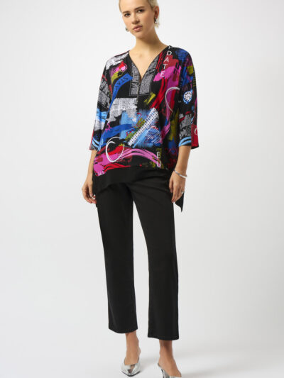 Silky Printed Abstract V-Neck Top
