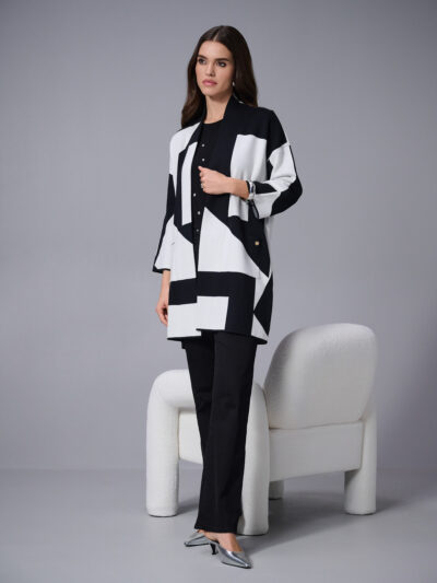 Jacquard Sweater Knit Colour-Block Cover-Up