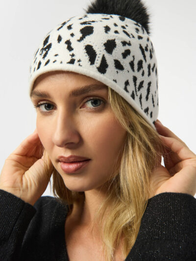Knitted Animal Print Pompom Hat