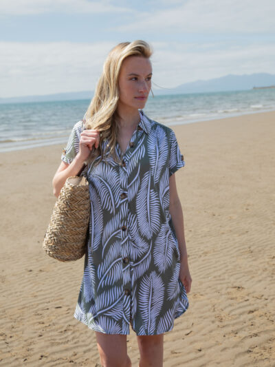 Oversized Fit Button Down Shirt Dress with Collar