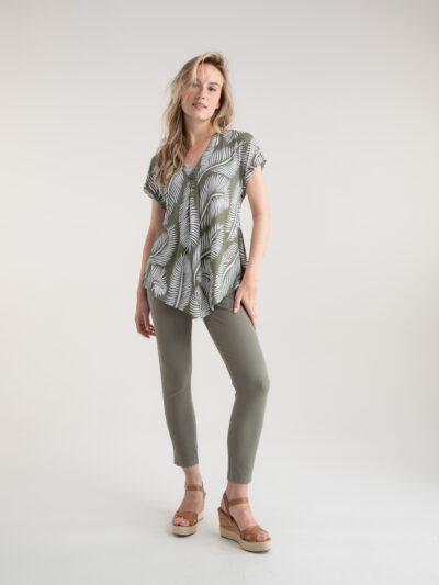 Relaxed Fit Short Sleeve V Neck Top