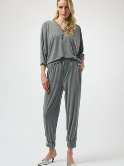 Melange Silky Knit Boxy Top with Zipper Detail