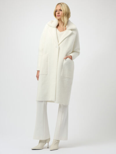 Feather Yarn and Faux Fur Sweater Coat