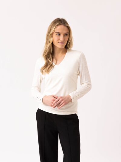 Super soft fluid viscose mix double fronted fitted V neck top
