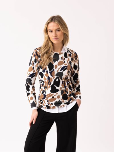 Super soft viscose mix v neck classic fit printed sweater