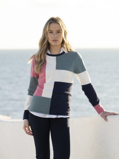 Super soft 100% cotton colour block classic fit sweater