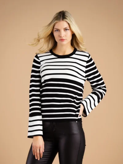 MB ROUND NECK KNIT STRIPE - BLACK